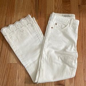 [Pilcro and the letterpress by Anthropologie] white jeans, embroidered bottom